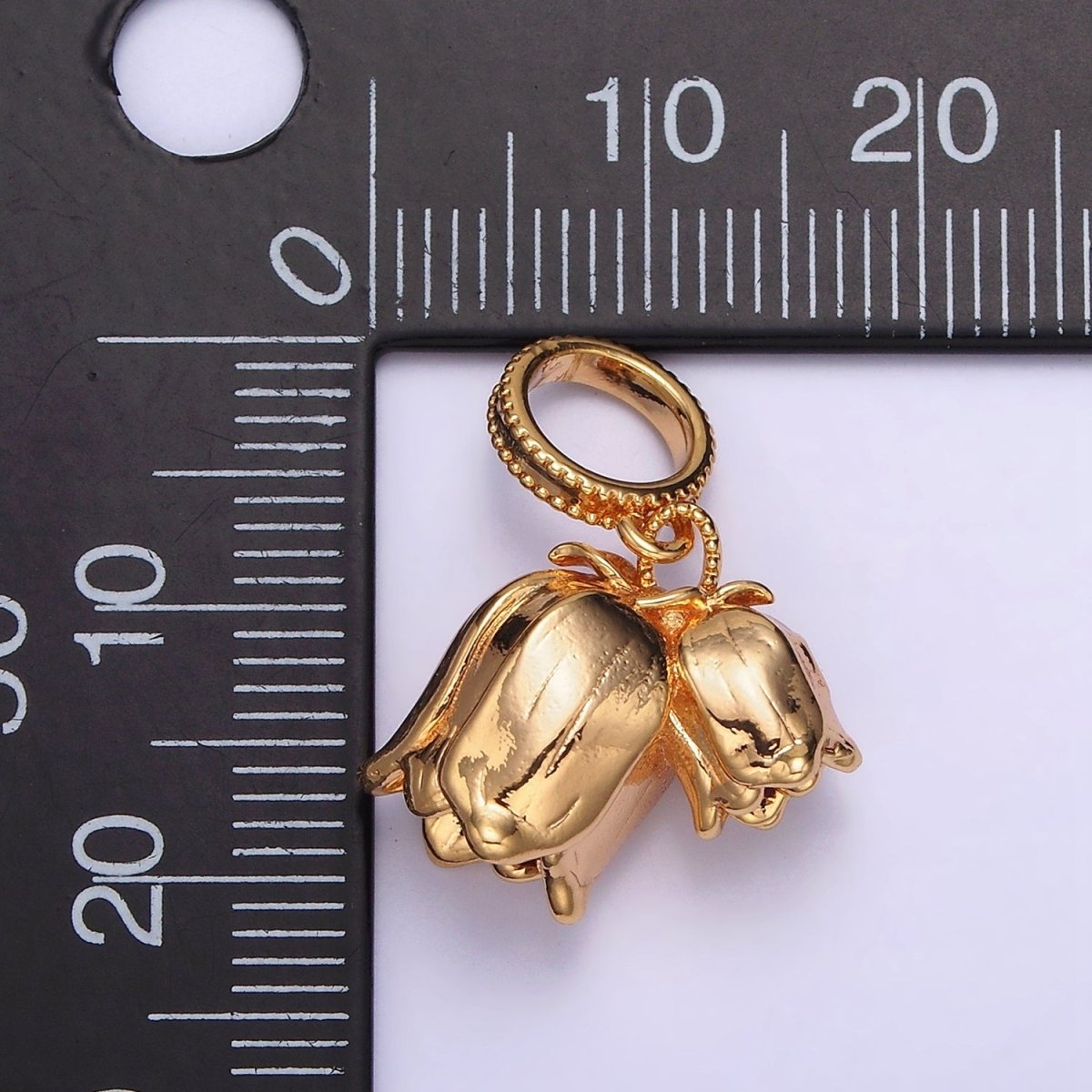 24K Gold Filled Double Rose Flower Beaded Thin Rhondelle Bail Pendant | AA570 - DLUXCA