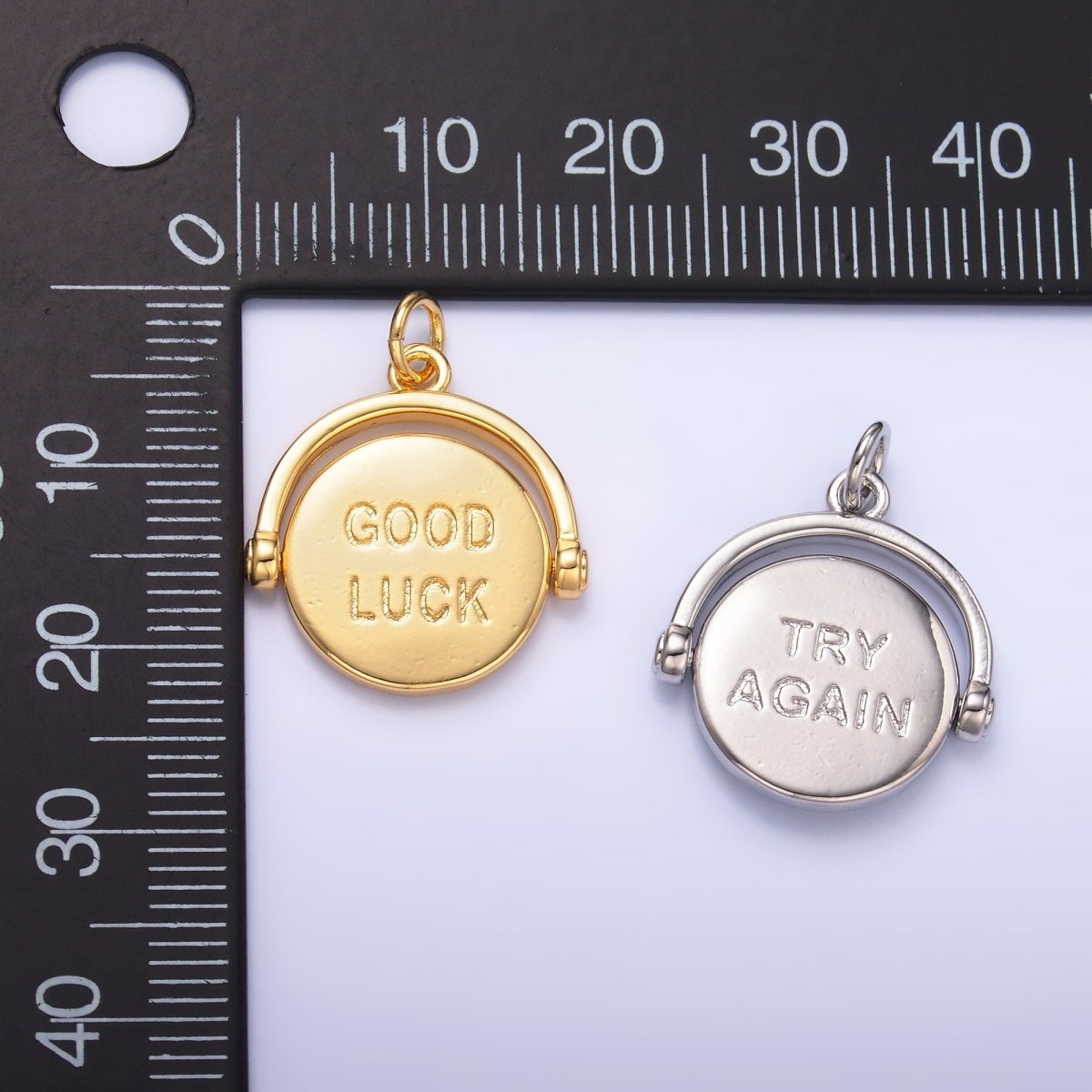 24K Gold Filled Double Sided "Good Luck" "Try Again" Coin Charm in Gold & Silver | W401