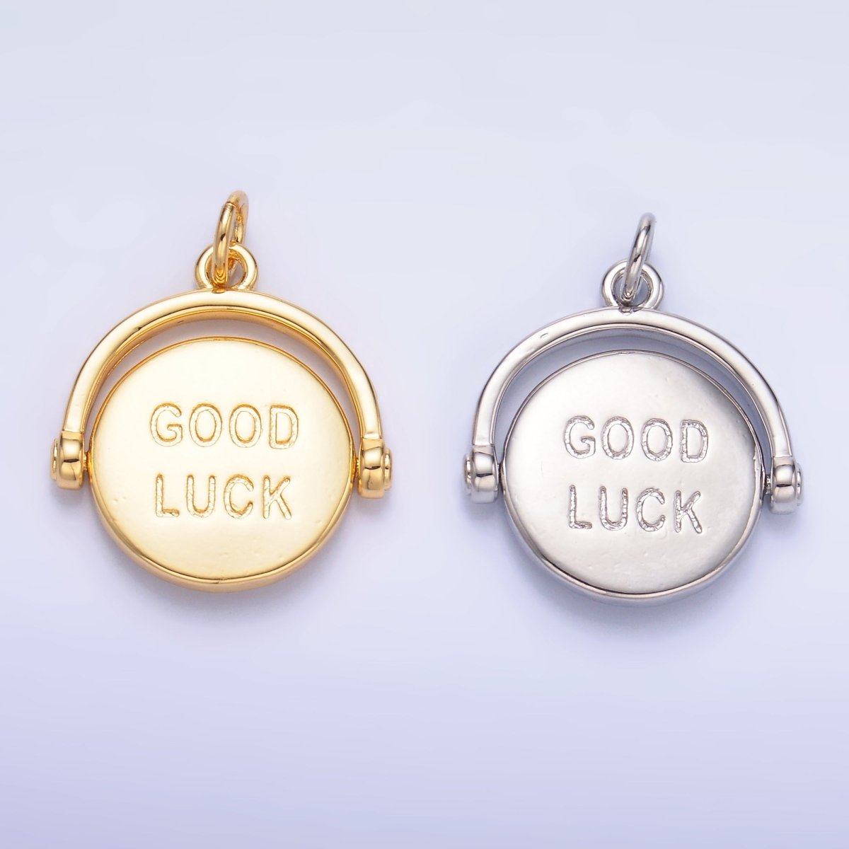 24K Gold Filled Double Sided "Good Luck" "Try Again" Coin Charm in Gold & Silver | W401
