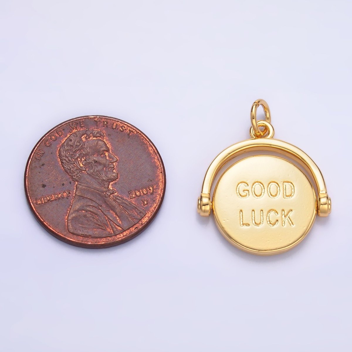 24K Gold Filled Double Sided "Good Luck" "Try Again" Coin Charm in Gold & Silver | W401
