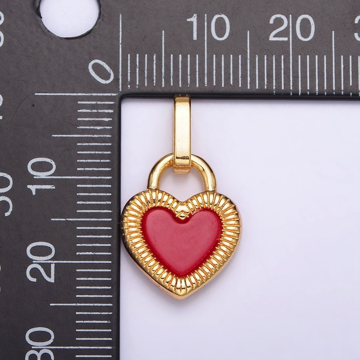 24K Gold Filled Double Sided Red Carnelian Onyx Line-Textured Heart Lock Pendant | AA599 - DLUXCA