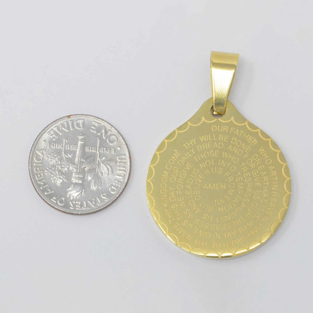 24K Gold Filled Double Sided Serenity & Lord's Prayer Stainless Steel Medallion Pendant | J-769 J-314 J-727 J-768
