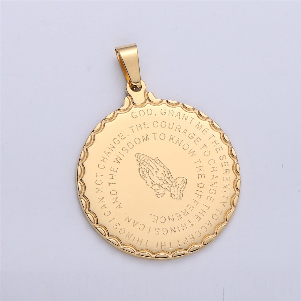 24K Gold Filled Double Sided Serenity & Lord's Prayer Stainless Steel Medallion Pendant | J-769 J-314 J-727 J-768