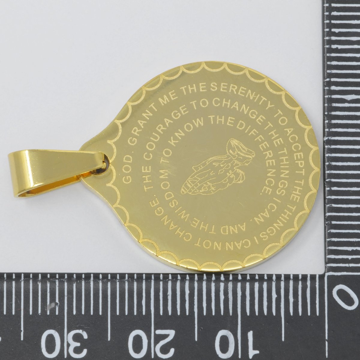 24K Gold Filled Double Sided Serenity & Lord's Prayer Stainless Steel Medallion Pendant | J-769 J-314 J-727 J-768