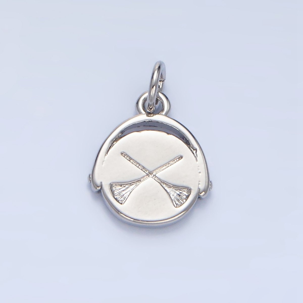 24K Gold Filled Double Sided Witch Hat Broom Stamped Round Charm in Gold & Silver | X908