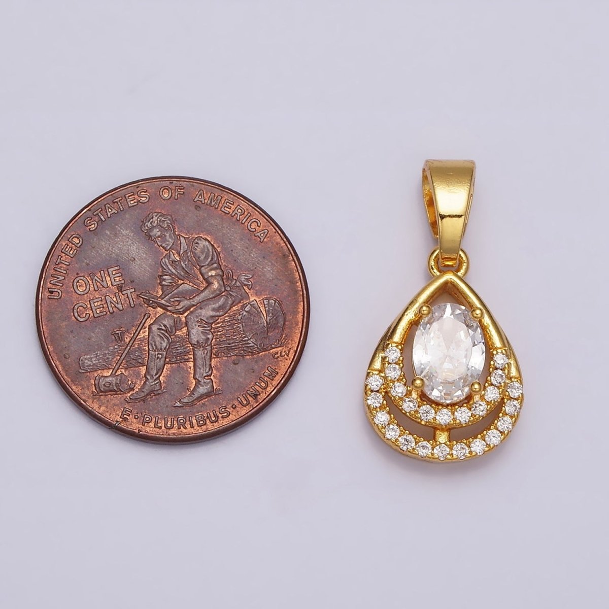 24K Gold Filled Double Teardrop Micro Paved Oval Clear CZ Open Pendant in Gold & Silver | AA449 AA450