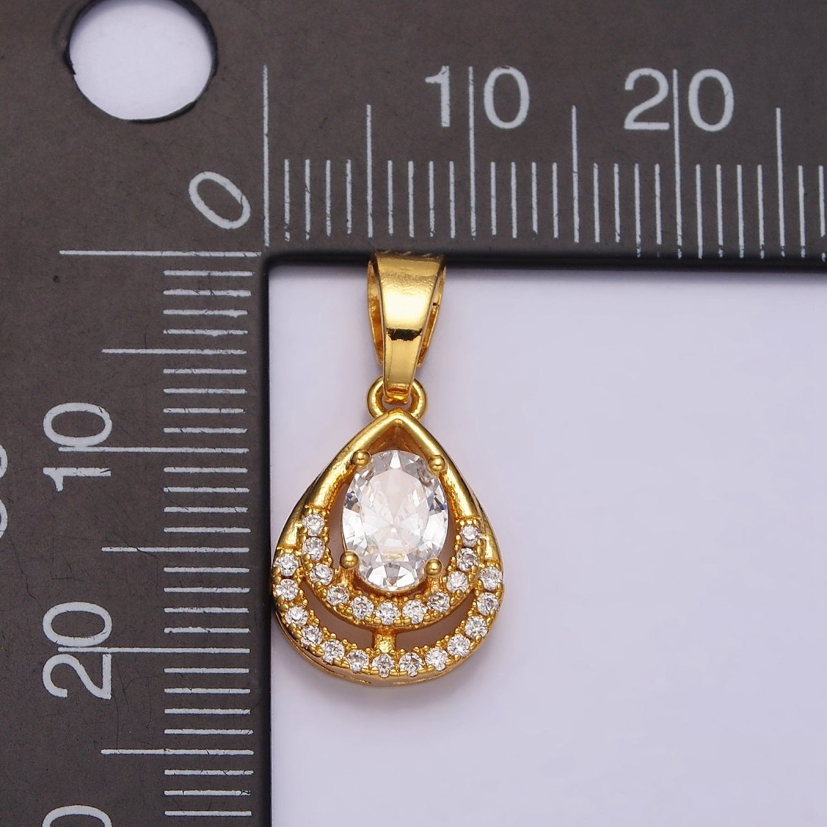 24K Gold Filled Double Teardrop Micro Paved Oval Clear CZ Open Pendant in Gold & Silver | AA449 AA450