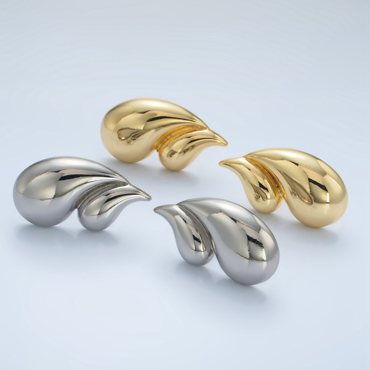 24K Gold Filled Double Teardrop Minimalist Stud Earrings in Silver & Gold | AD713 AD714