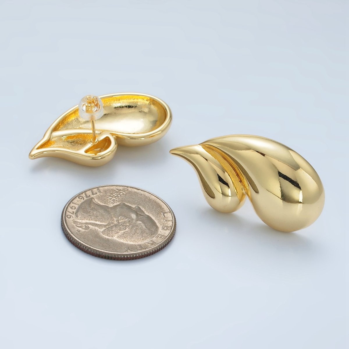 24K Gold Filled Double Teardrop Minimalist Stud Earrings in Silver & Gold | AD713 AD714