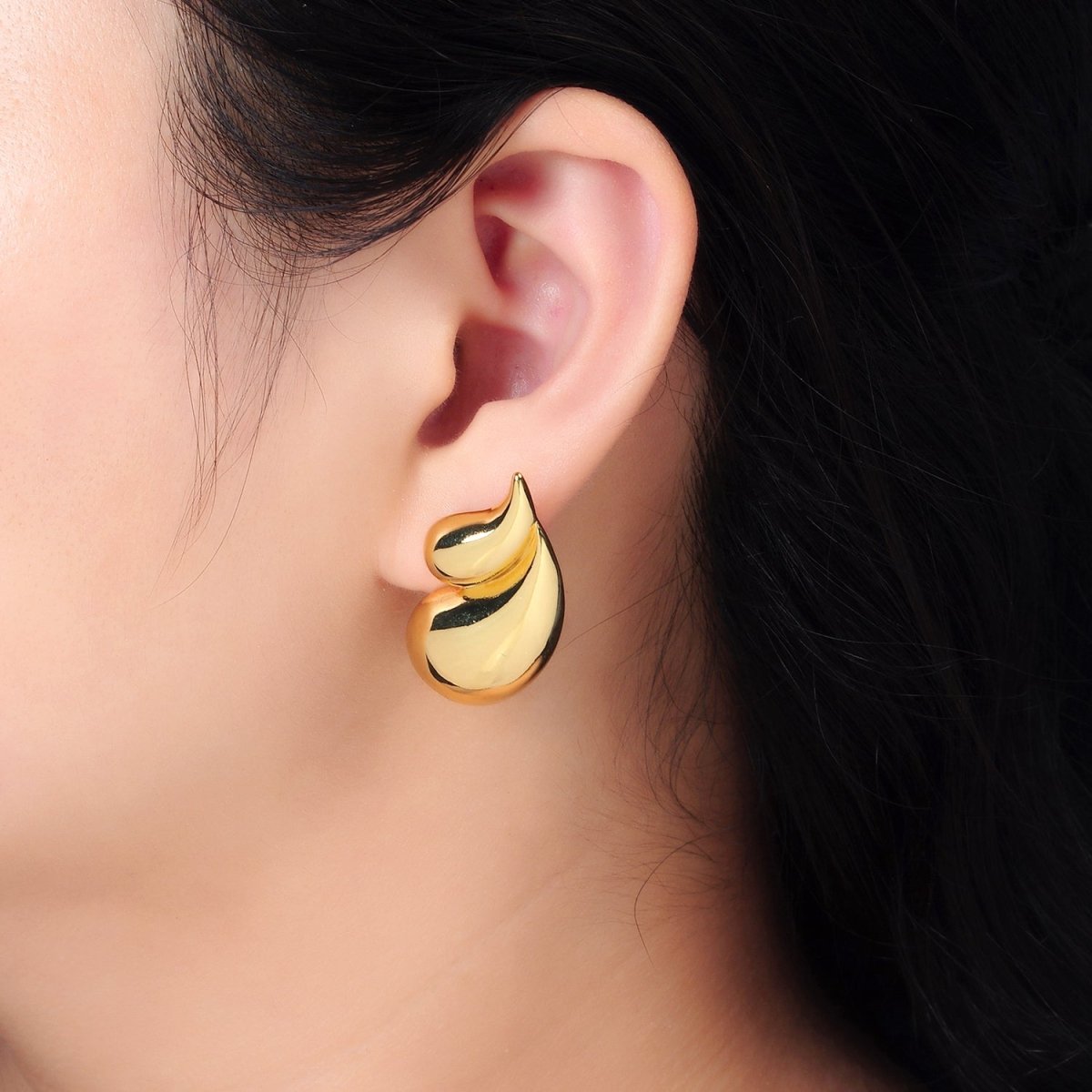 24K Gold Filled Double Teardrop Minimalist Stud Earrings in Silver & Gold | AD713 AD714