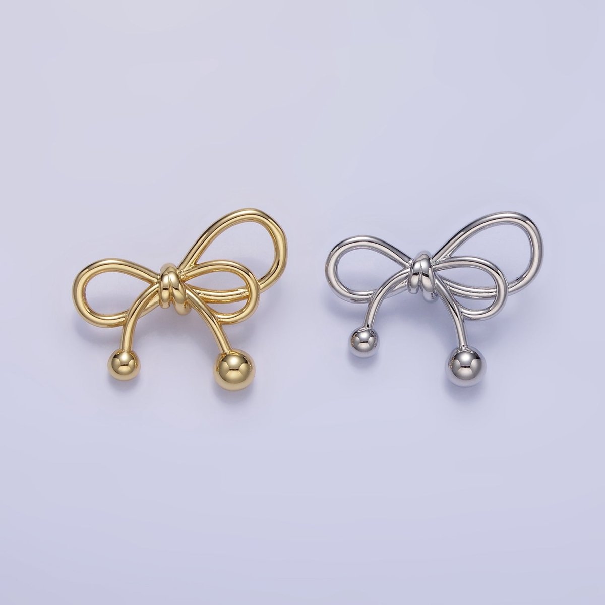 24K Gold Filled Double Tied Ribbon Bow Looped Back Pendant in Gold & Silver | H051