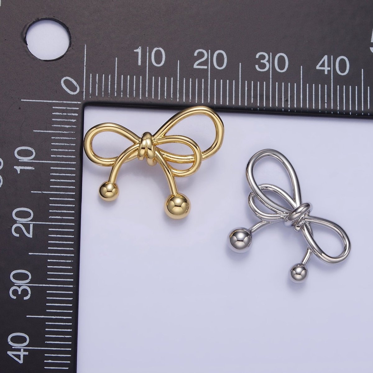 24K Gold Filled Double Tied Ribbon Bow Looped Back Pendant in Gold & Silver | H051