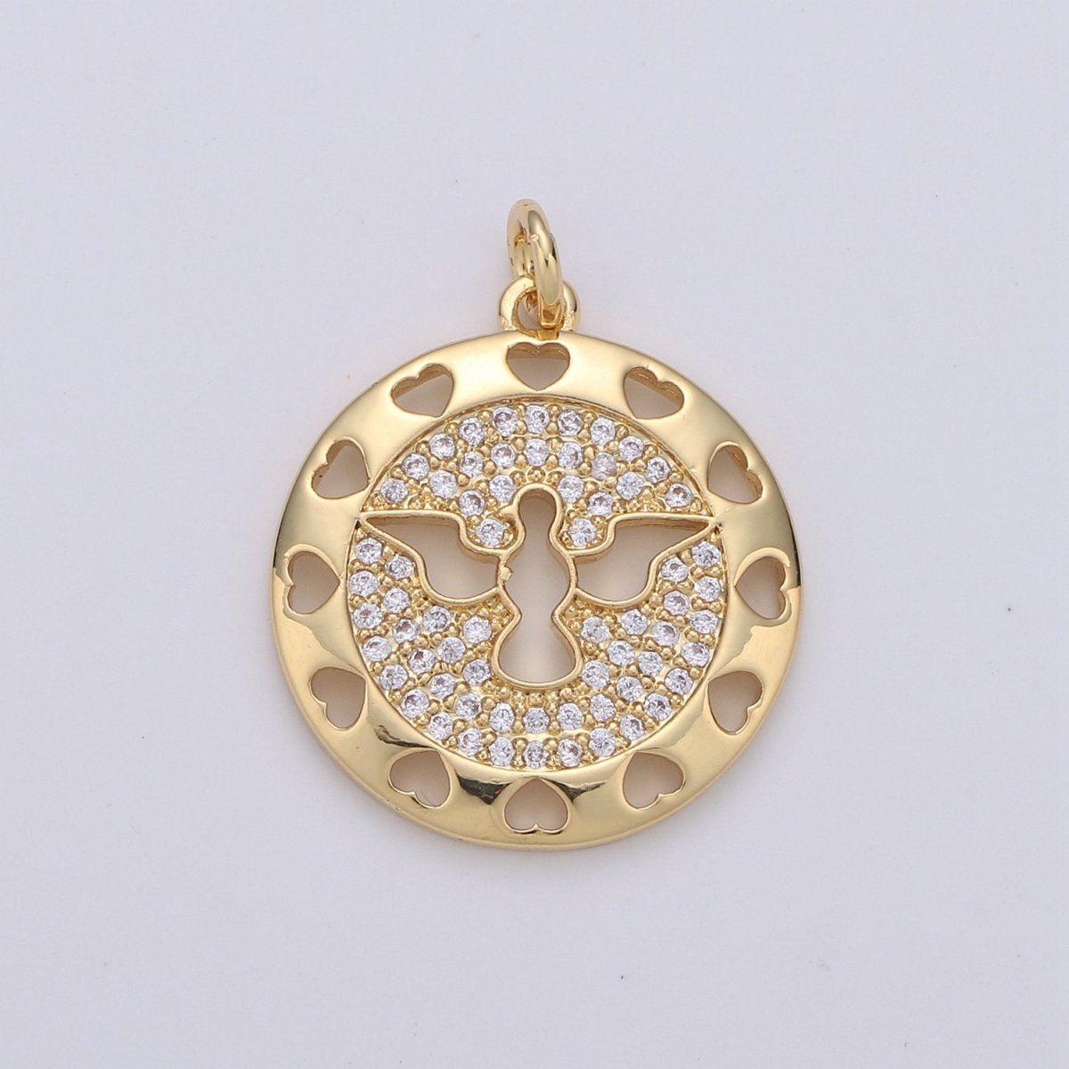 24K Gold Filled Dove Pendant Micro Pave Coin Medallion Charm Religious Pendant Peace Dove Freedom Jewelry D-076 D-077