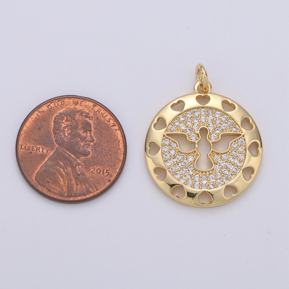 24K Gold Filled Dove Pendant Micro Pave Coin Medallion Charm Religious Pendant Peace Dove Freedom Jewelry D-076 D-077