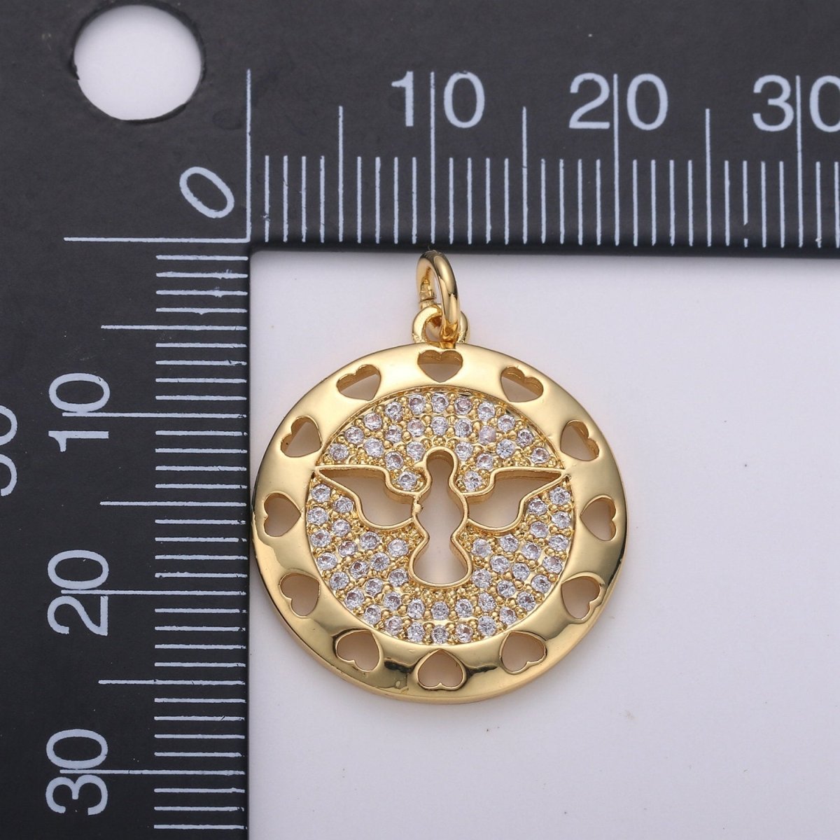 24K Gold Filled Dove Pendant Micro Pave Coin Medallion Charm Religious Pendant Peace Dove Freedom Jewelry D-076 D-077