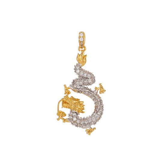 24k Gold Filled Dragon Pendant East Asian Creature King Zodiac Cubic Zirconia Necklace Pendant Bead Bails Findings for Jewelry Making I-194 - DLUXCA