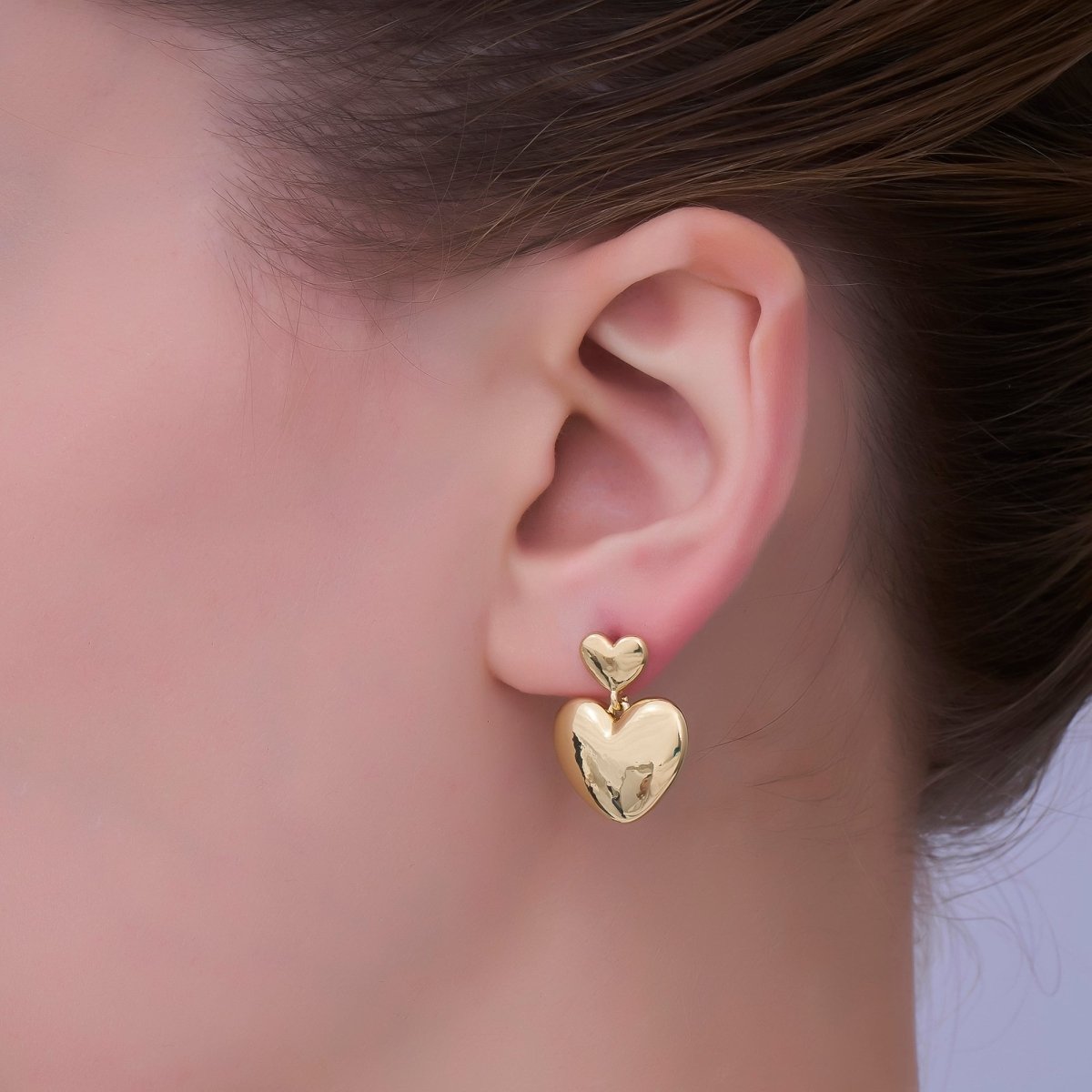 24K Gold Filled Drop Heart Stud Earrings | AI - 550 - DLUXCA