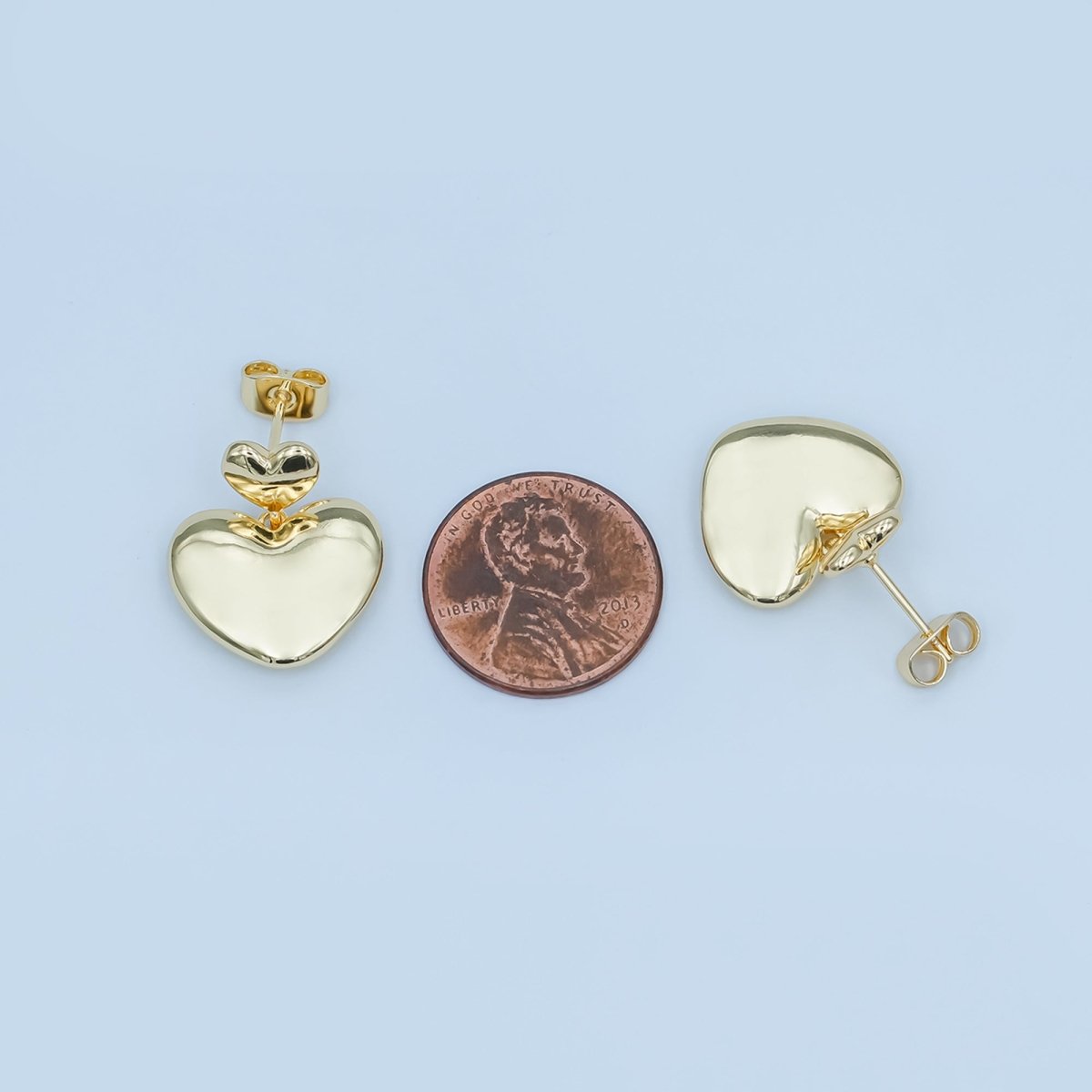 24K Gold Filled Drop Heart Stud Earrings | AI - 550 - DLUXCA
