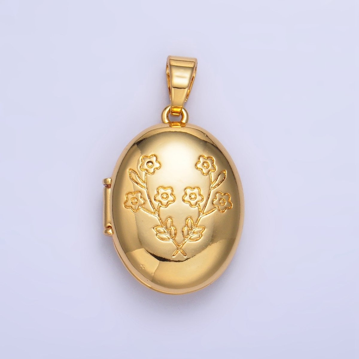 24K Gold Filled Dual Flower Engraved Oval Locket Pendant in Gold & Silver | AA1007