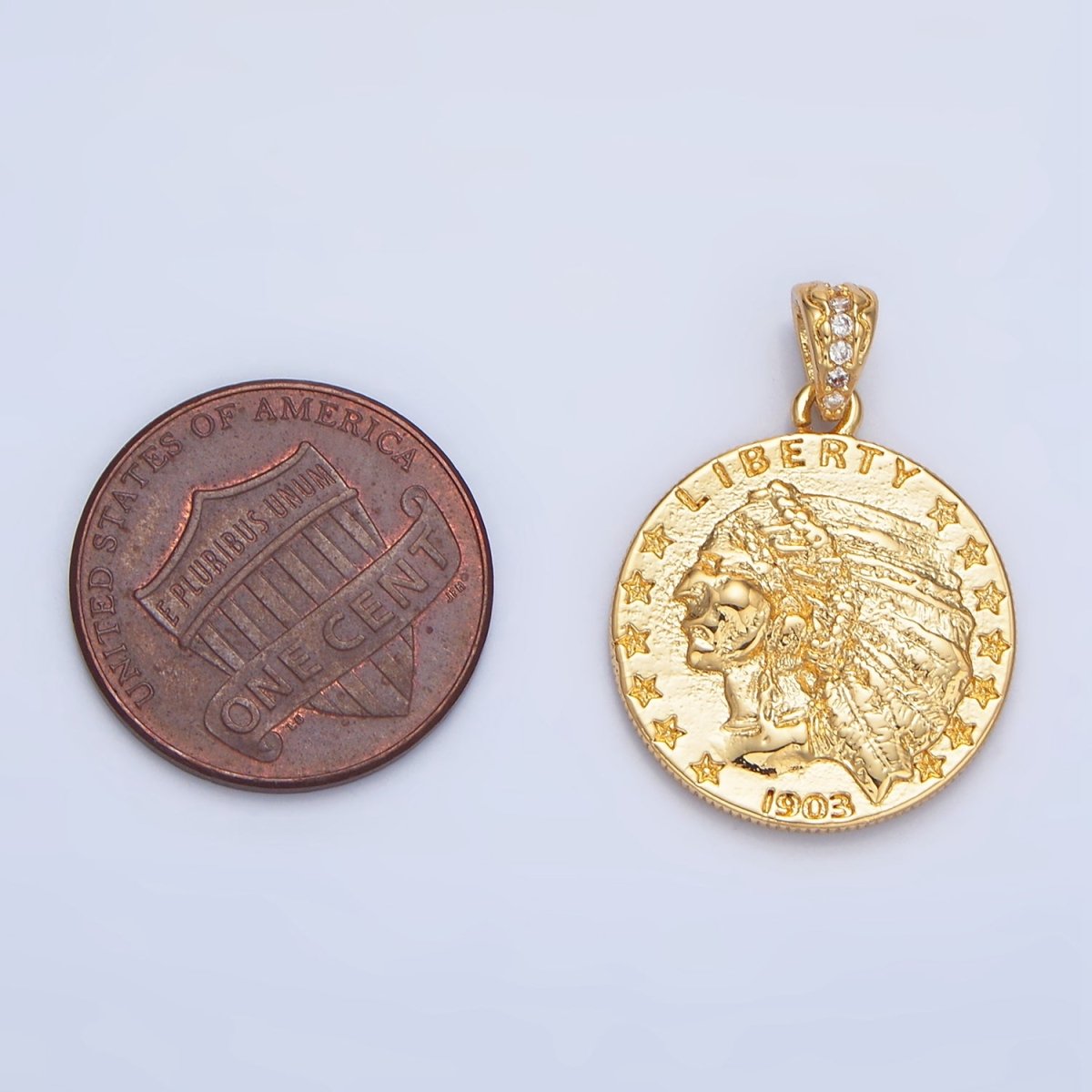 24K Gold Filled "E PLURIBUS UNUM" Eagle Indigenous America Double Sided Coin Pendant in Gold & Oxidized Silver | AA940