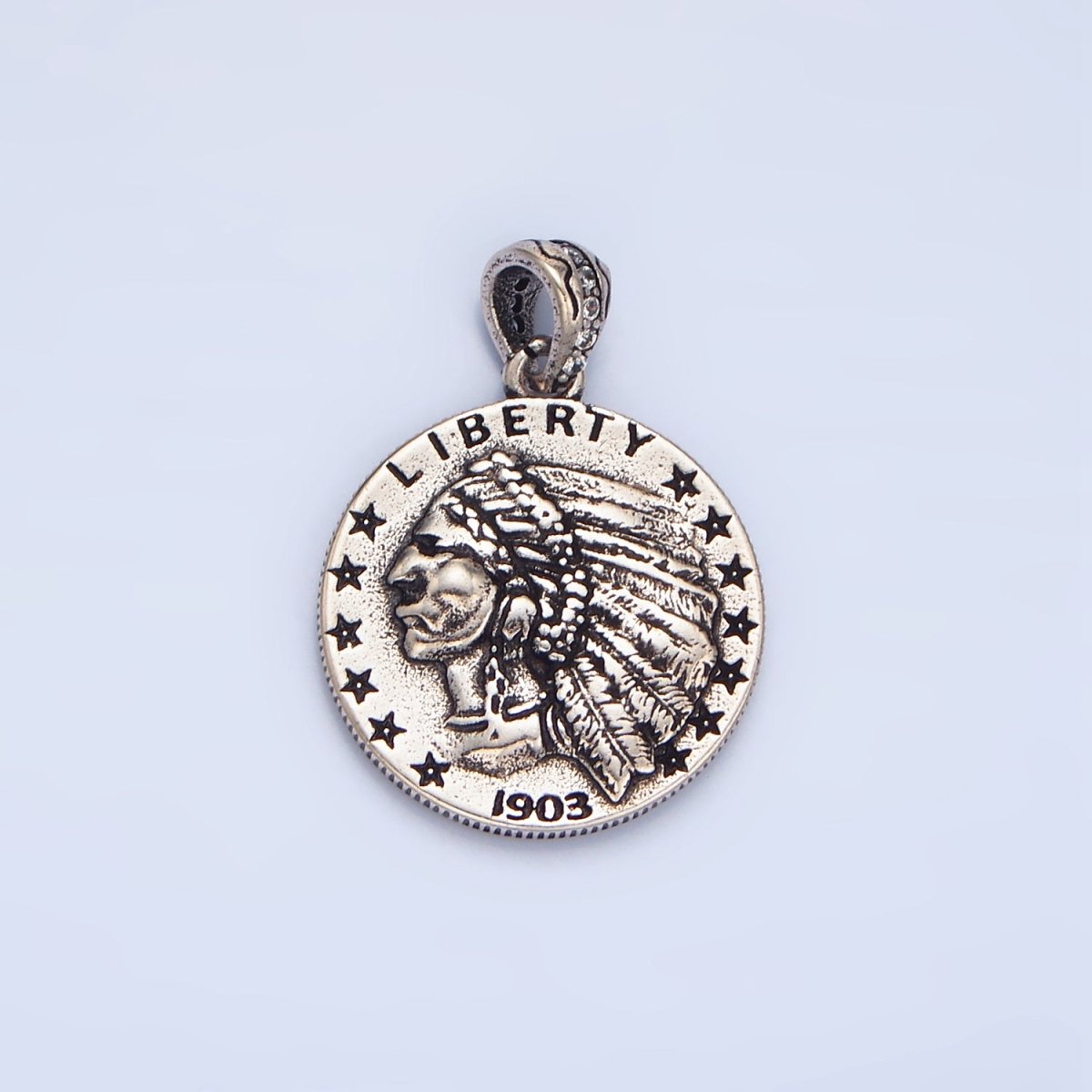 24K Gold Filled "E PLURIBUS UNUM" Eagle Indigenous America Double Sided Coin Pendant in Gold & Oxidized Silver | AA940