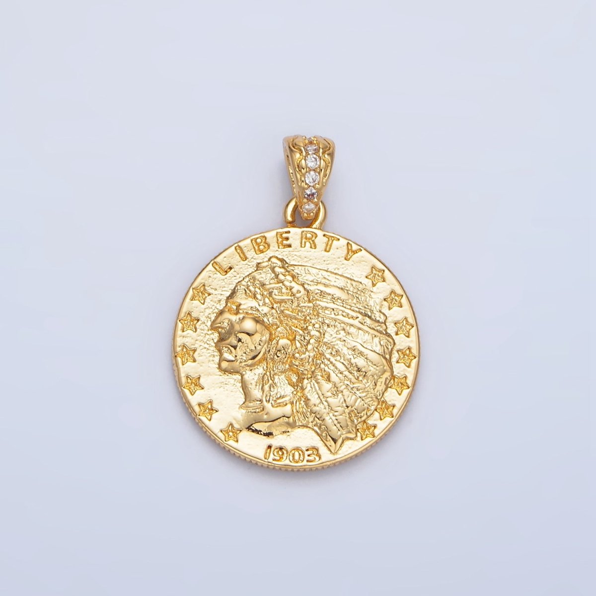 24K Gold Filled "E PLURIBUS UNUM" Eagle Indigenous America Double Sided Coin Pendant in Gold & Oxidized Silver | AA940