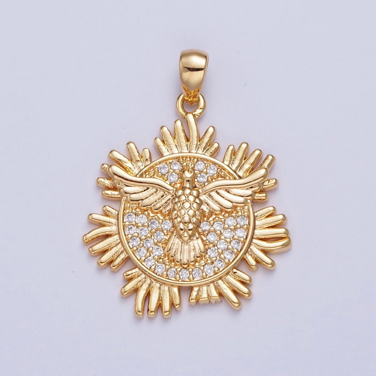 24K Gold Filled Eagle Bird Medallion Micro Pave Pendant For Jewelry Making X-446 - DLUXCA