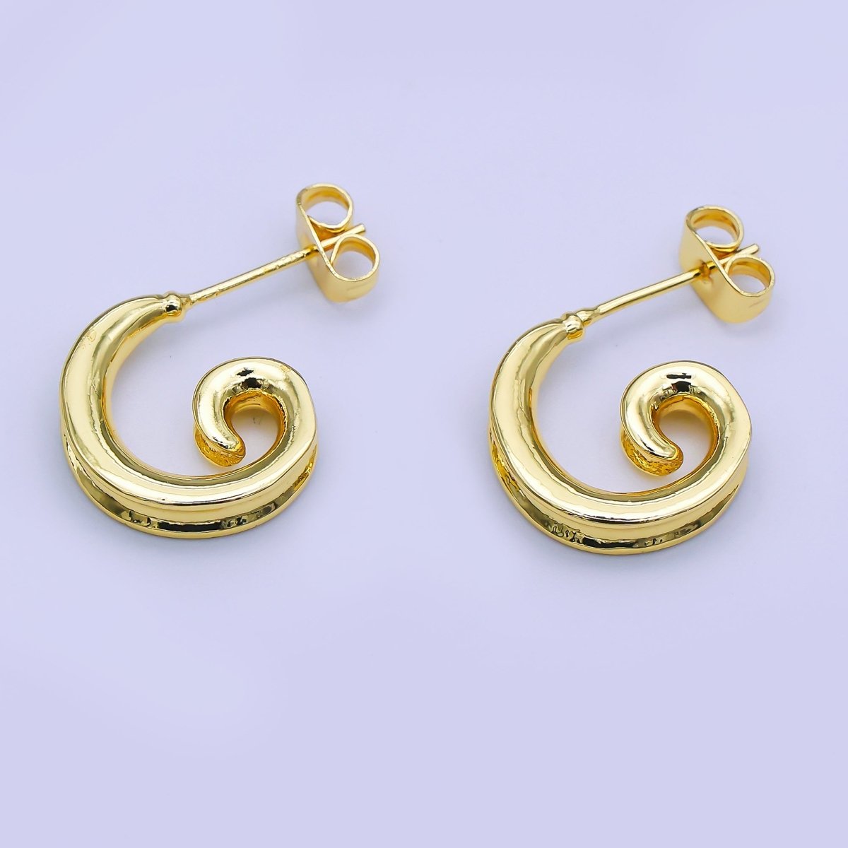 24K Gold Filled Edged Coil Curl C - Shaped Hoop Earrings | AI511 - DLUXCA