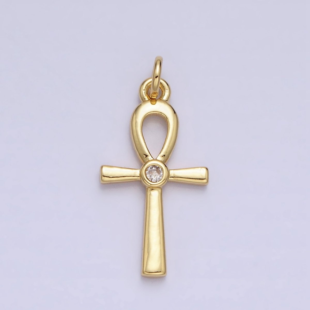 24K Gold Filled Egyptian Ankh Key Cross Minimalist Eternal Life CZ Charm | AC589 - DLUXCA