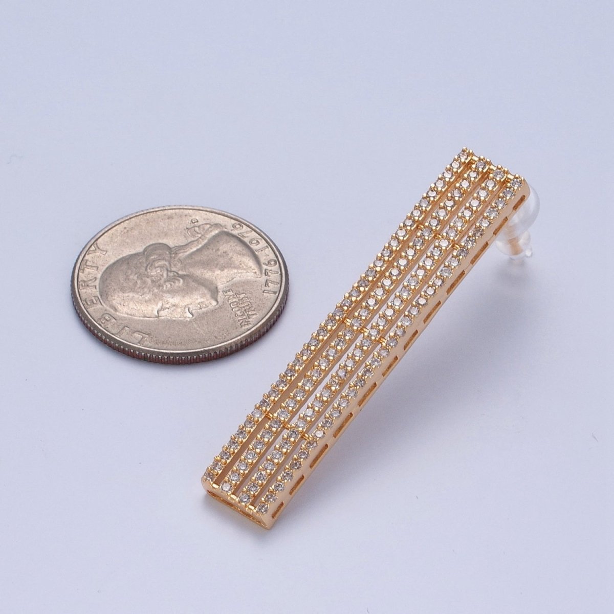 24K Gold Filled Elongated Micro Pave Bar Stud Earrings P-309 - DLUXCA