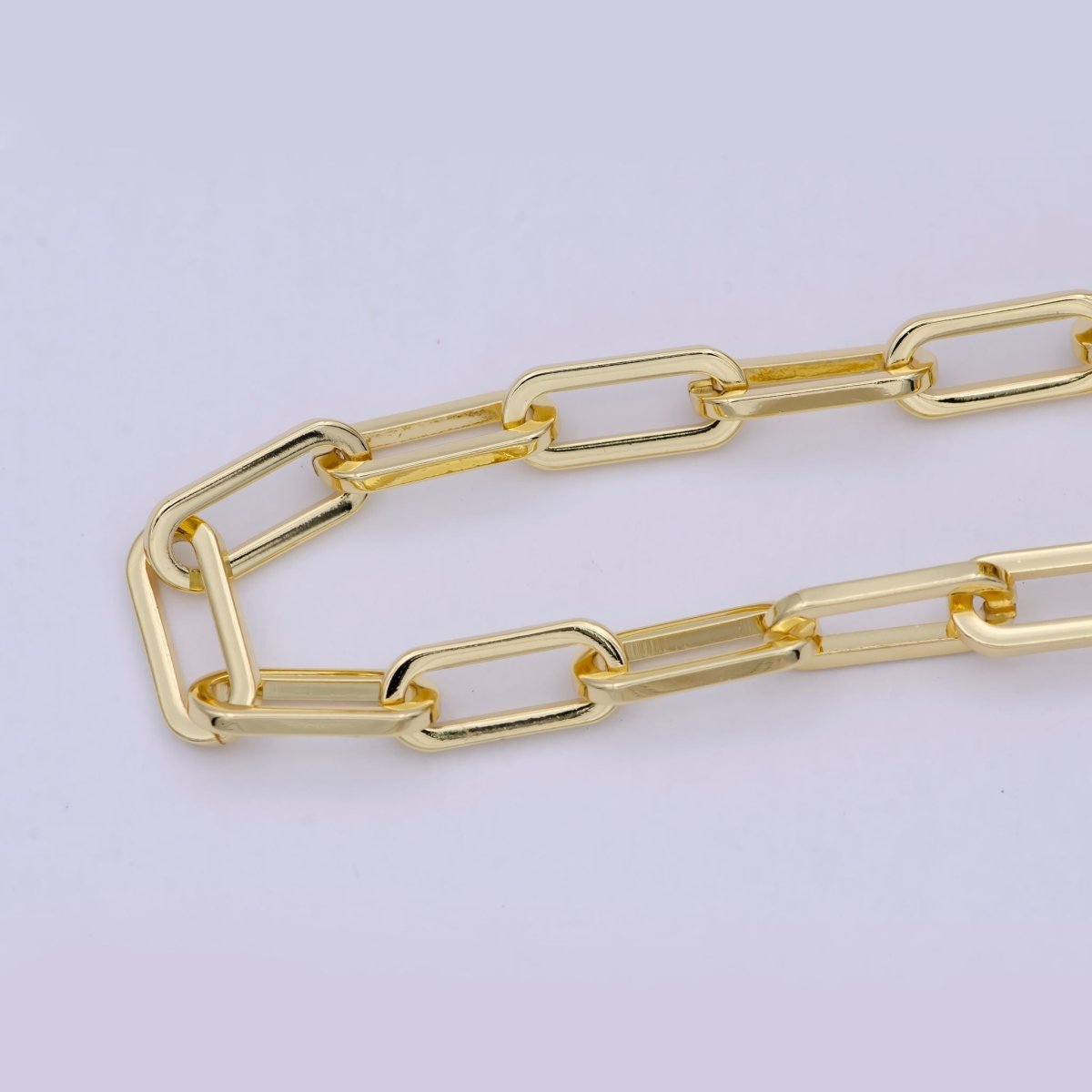 24K Gold Filled Elongated Thick Paper Clip Chain, Rectangular 18.8mm X 7.9mm Paperclip Chain For Jewelry Making | ROLL-702 Clearance Pricing - DLUXCA