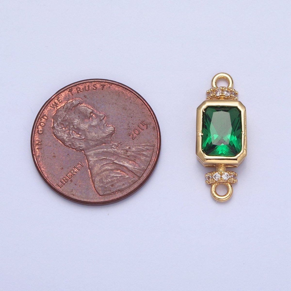 24K Gold Filled Emerald Green Baguette CZ Cubic Zirconia Charm Connector G-931 - DLUXCA