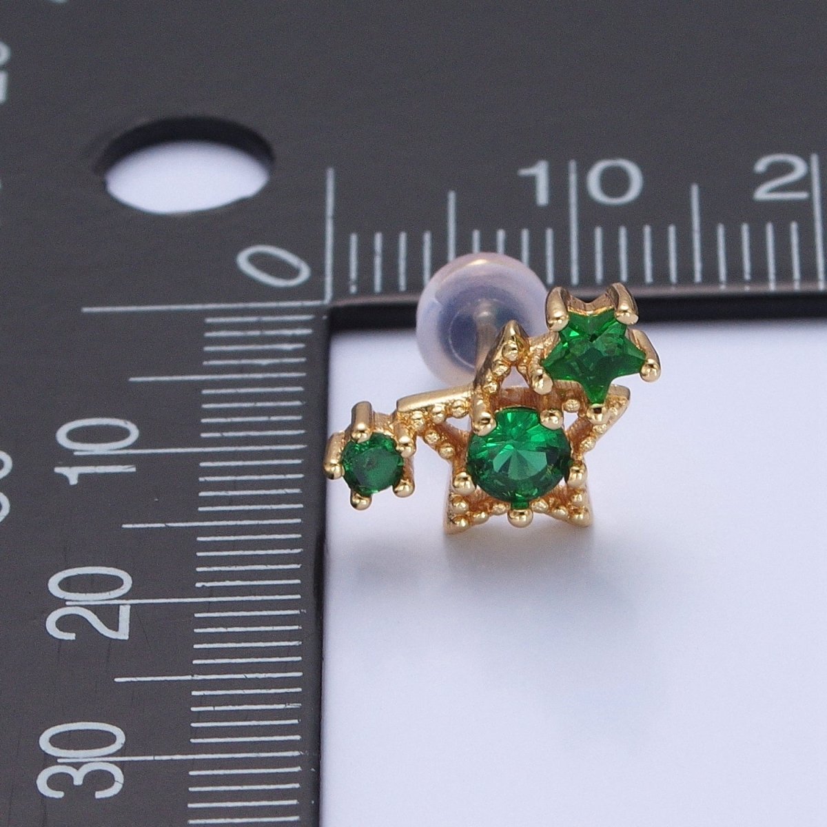 24K Gold Filled Emerald Green Star Studs, Celestial Night Cubic Zirconia CZ Earrings V-432 - DLUXCA