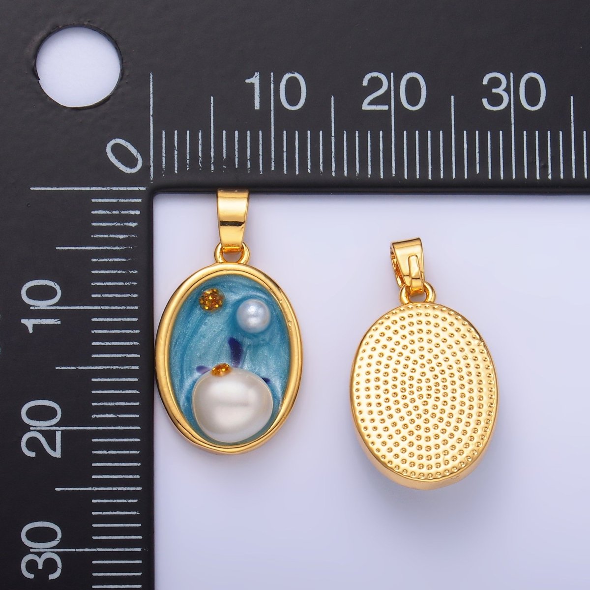 24K Gold Filled Enamel Blue Ocean Pearl Pendant | AA - 1471 - DLUXCA