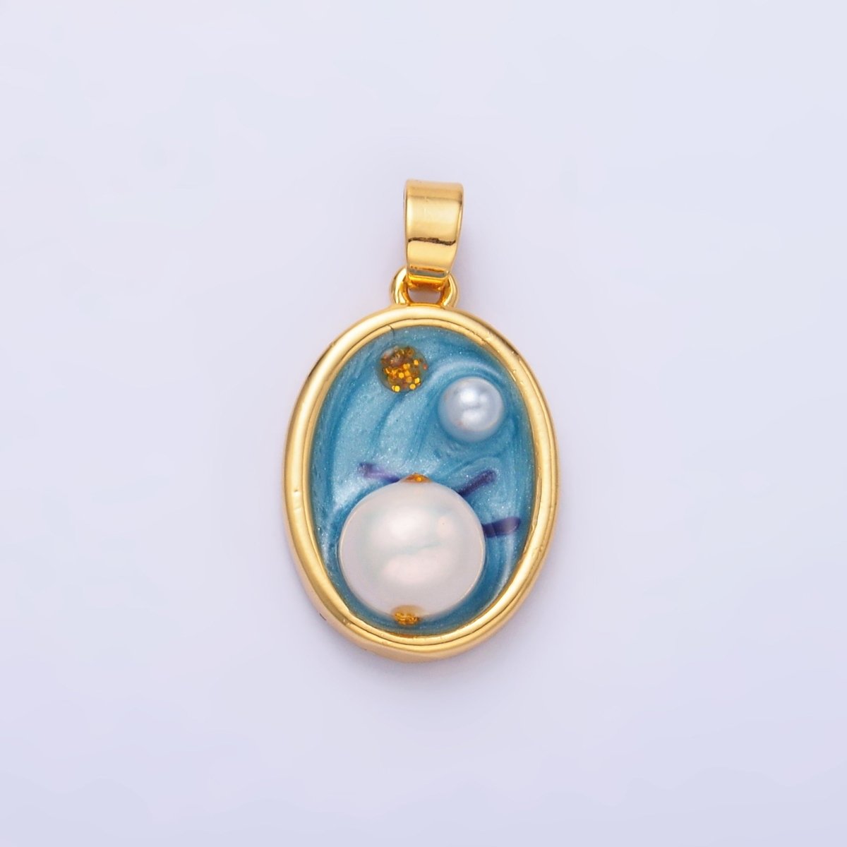 24K Gold Filled Enamel Blue Ocean Pearl Pendant | AA - 1471 - DLUXCA