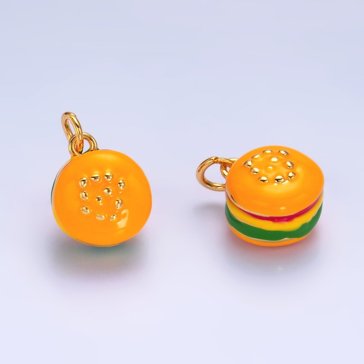 24K Gold Filled Enamel Burger Patty Fast - food Charm | W342 - DLUXCA