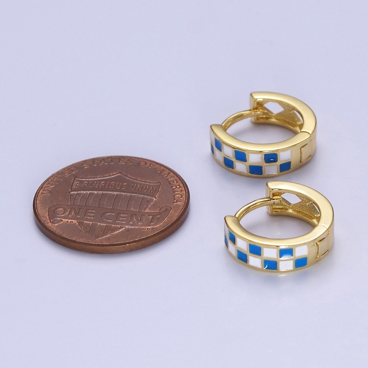 24K Gold Filled Enamel Checker Hoops Earring Retro Gold Huggie Earrings V131 V132