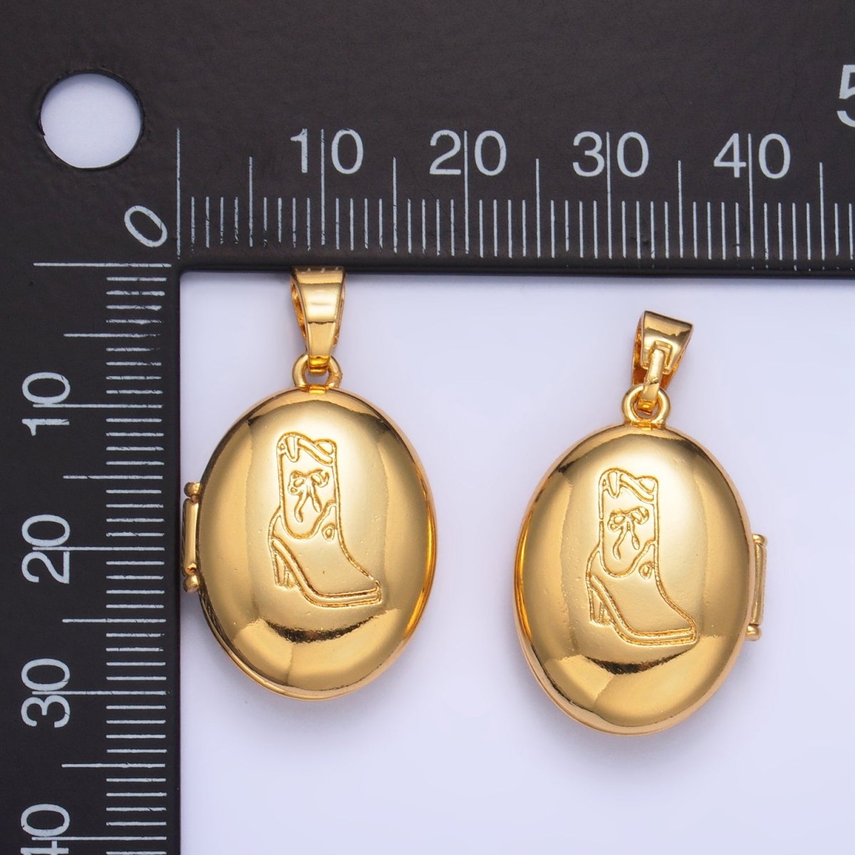24K Gold Filled Engraved Cowboy Boot Oval Locket Pendant | AA - 1016 - DLUXCA