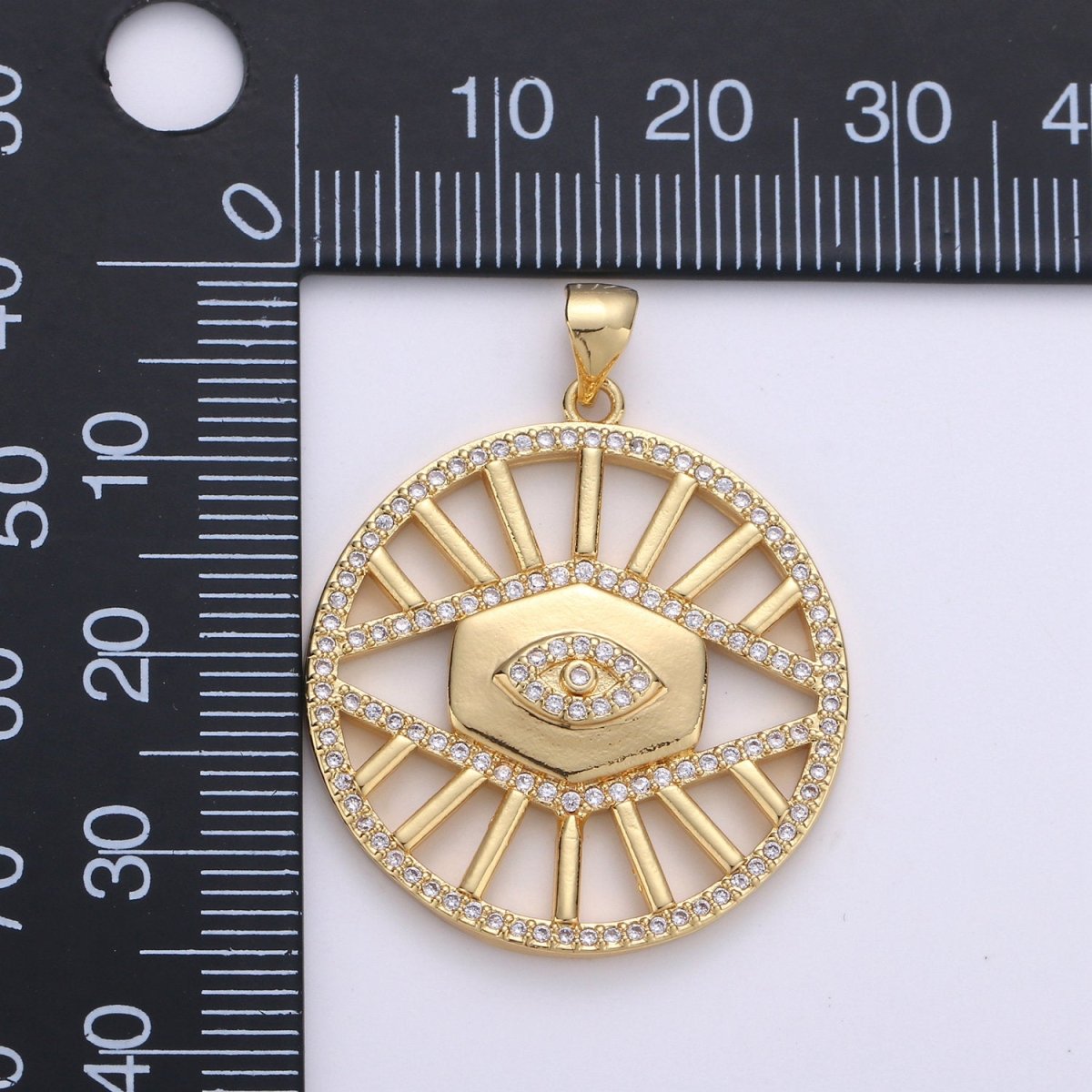 24k Gold Filled Evil Eye Charm Micro Pave Cubic Zirconia Round Evil Eye Pendant Charm for Medallion Necklace Component D-085