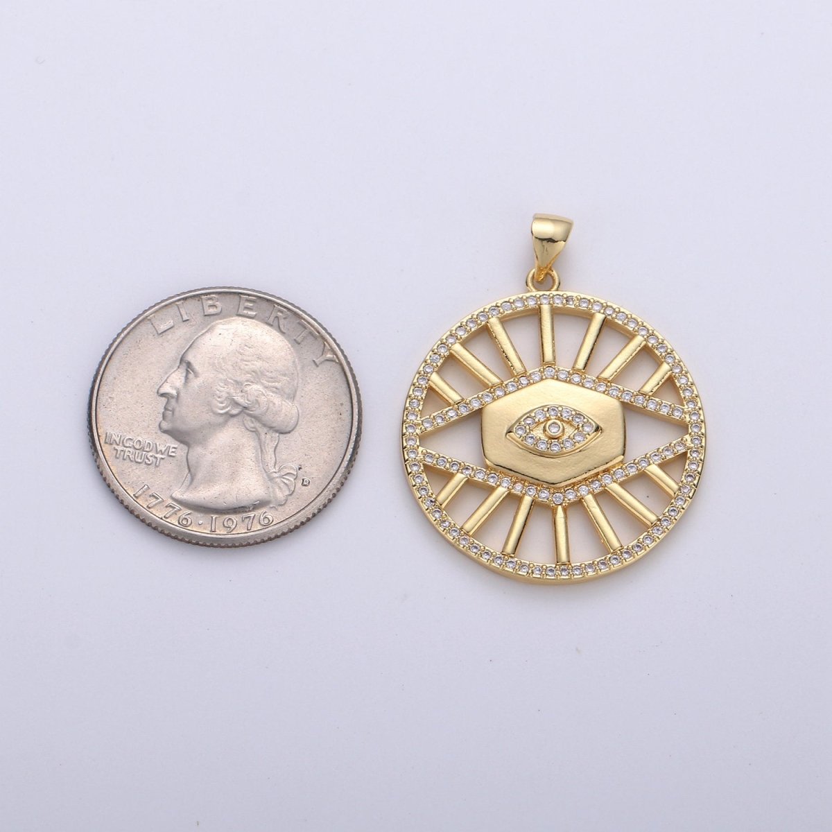 24k Gold Filled Evil Eye Charm Micro Pave Cubic Zirconia Round Evil Eye Pendant Charm for Medallion Necklace Component D-085