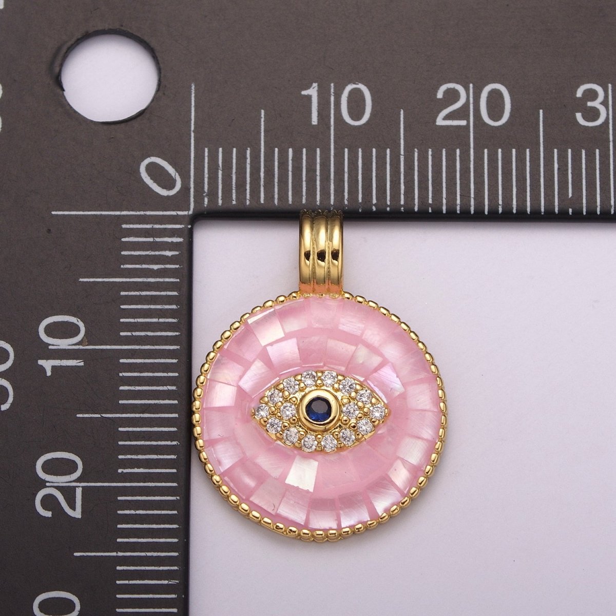 24K Gold Filled Evil Eye Charm Necklace -Round Circle Evil Eye Pendant Necklace - Dainty Pink White Necklace Evil Eye Charm - Layered Necklace for Women N-1481 N-1482