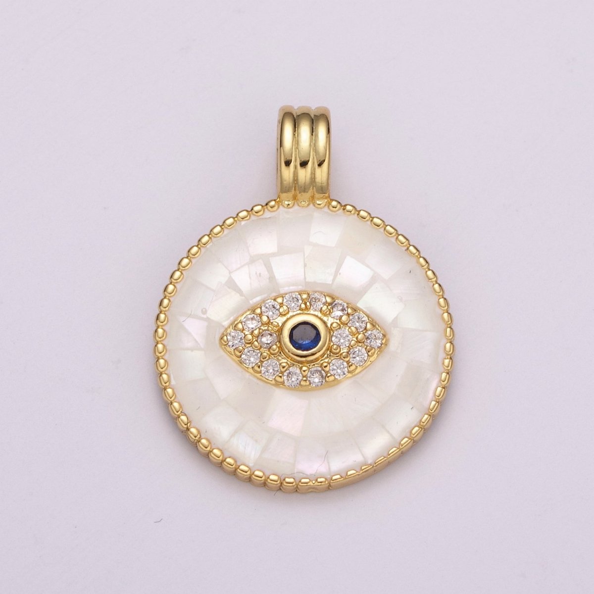 24K Gold Filled Evil Eye Charm Necklace -Round Circle Evil Eye Pendant Necklace - Dainty Pink White Necklace Evil Eye Charm - Layered Necklace for Women N-1481 N-1482