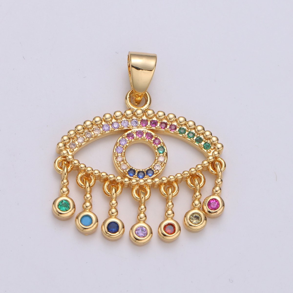 24K Gold Filled Evil Eye Charm Necklace with Micro Pave Cubic Zirconia CZ Stone Bezel Set for Statement Amulet Necklace Jewelry J-266