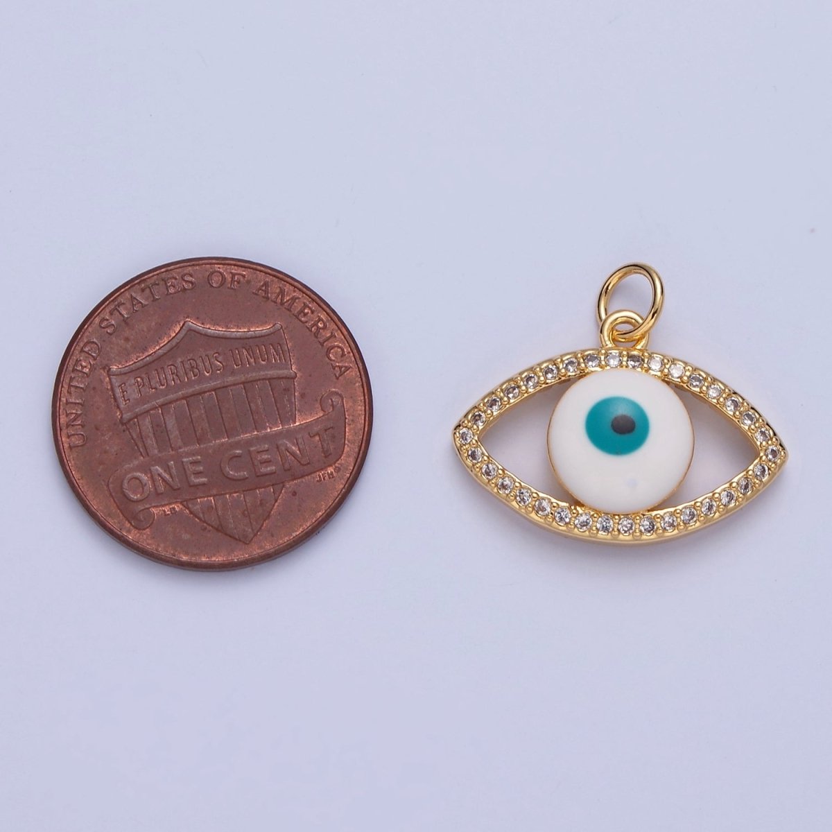 24K Gold Filled Evil Eye Micro Paved Clear CZ Charm | W-288 - DLUXCA