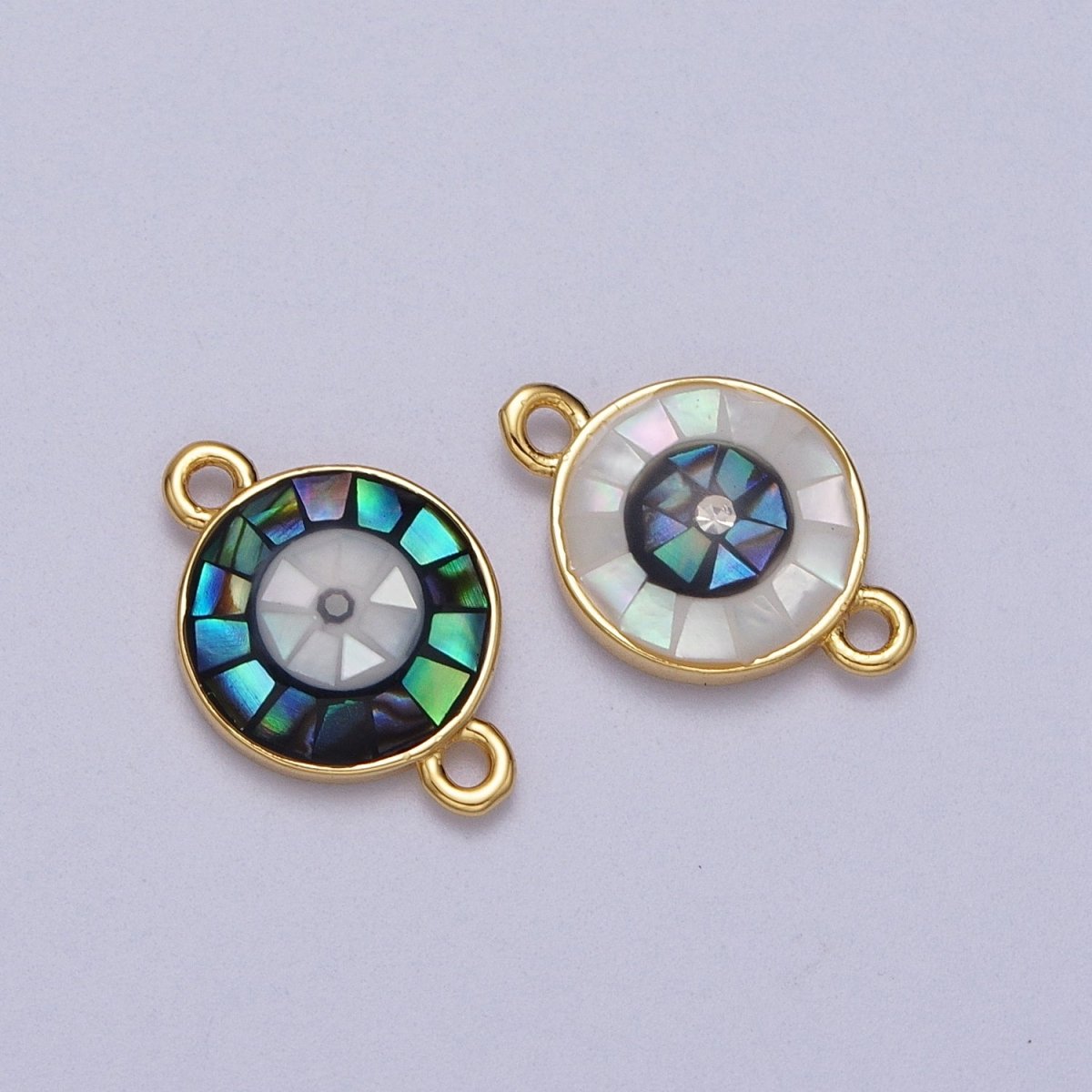 24K Gold Filled Evil Eye of Ra White, Black Shell Opal Link Connector | Y-666 Y-667