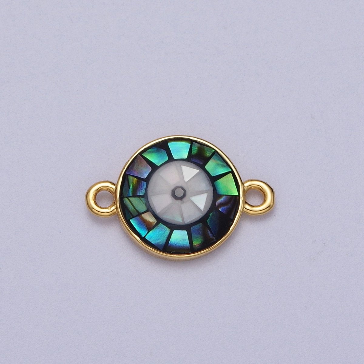 24K Gold Filled Evil Eye of Ra White, Black Shell Opal Link Connector | Y-666 Y-667