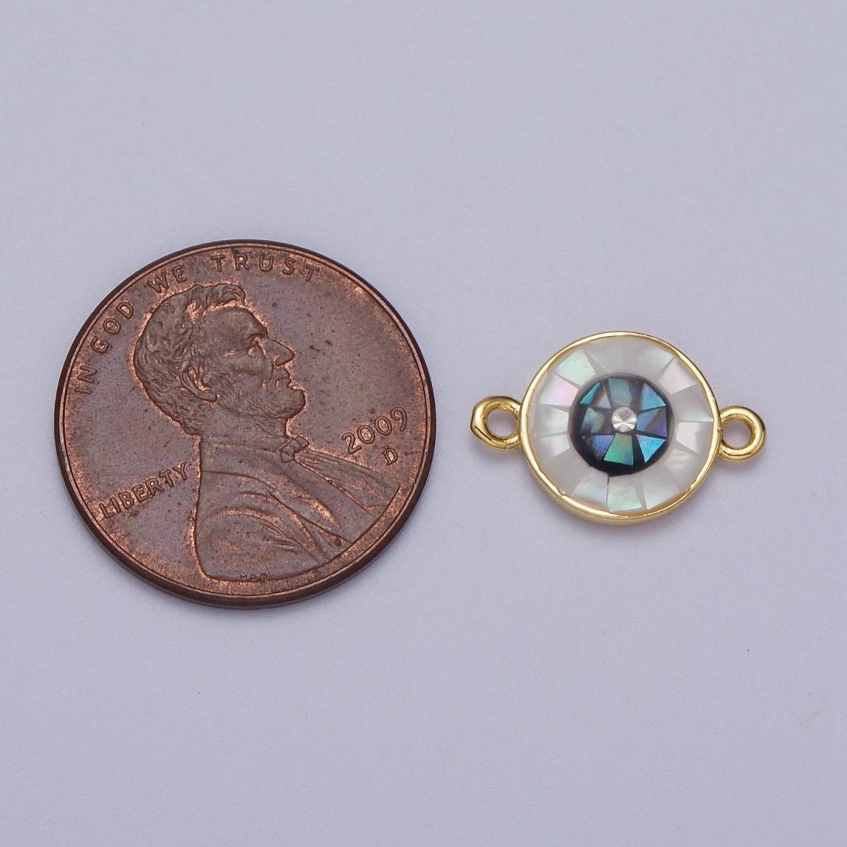 24K Gold Filled Evil Eye of Ra White, Black Shell Opal Link Connector | Y-666 Y-667