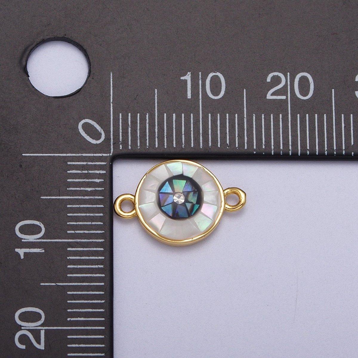 24K Gold Filled Evil Eye of Ra White, Black Shell Opal Link Connector | Y-666 Y-667