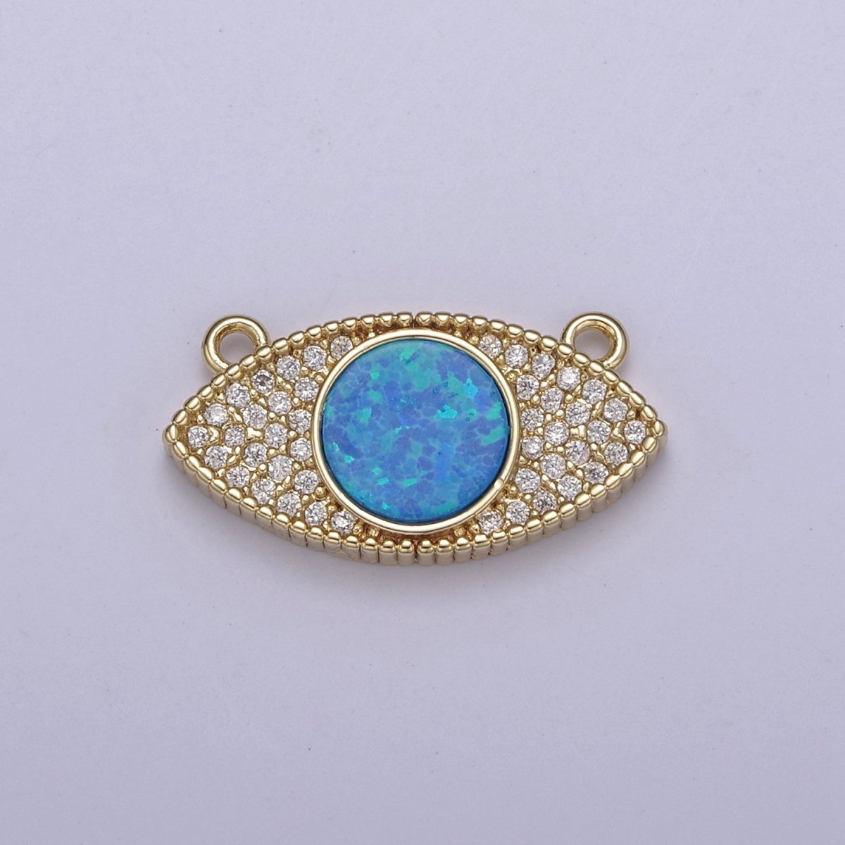 24K Gold Filled Evil Eye Opal Charm Connector, Evil Eye Link Connector CZ Greek Eye White / Blue / Pink  F-791 F-788 F-789