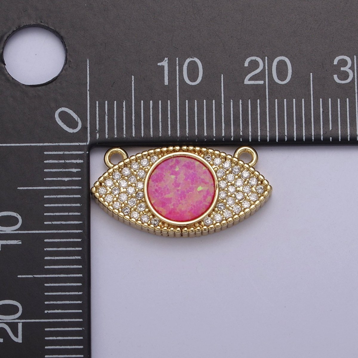 24K Gold Filled Evil Eye Opal Charm Connector, Evil Eye Link Connector CZ Greek Eye White / Blue / Pink  F-791 F-788 F-789